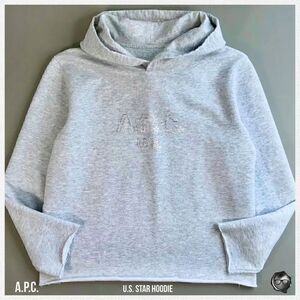 A.P.C. U.S. METALLIC SILVER GHOST LOGO STAR HOODIE IN GREY MELANGE